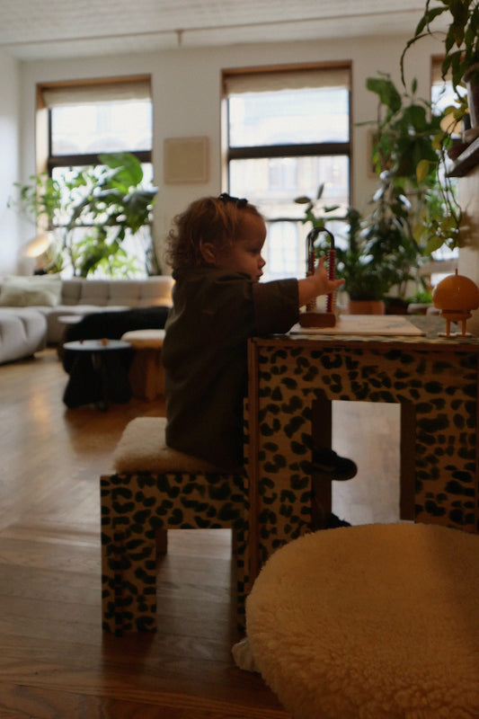 Leopard Desk with Nesting Stool