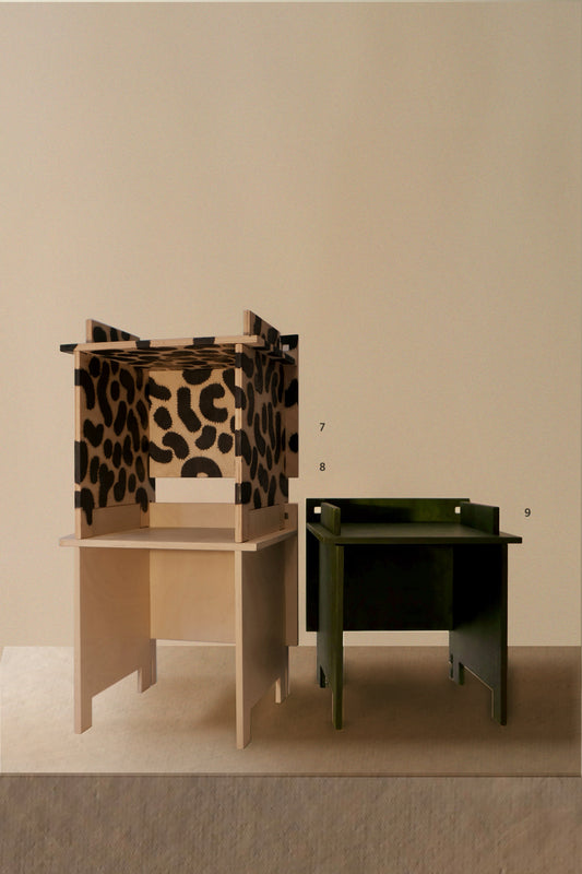 Sky Side Table with Furry Caterpillar Print